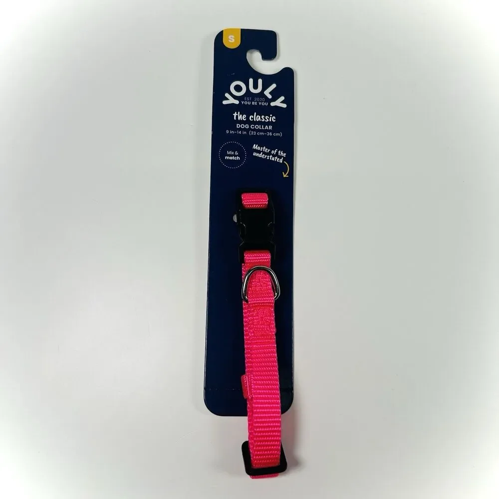 YOULY The Classic Hot Pink & Black Webbed Nylon Dog Collar, Small Pet 9”-14” NWT